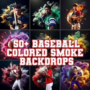 Más de 50 fondos de béisbol, humo de colores, fondos para béisbol y retratos, pancartas, Photoshop, béisbol escolar