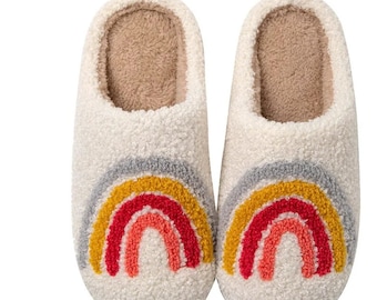 rainbow cosy slippers fluffy white warm slippers christmas gift for her warm winter