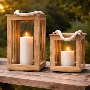 Laterne Holz, Klötzchen-Laterne, Windlicht, Terrassenlicht, Ambiente-Beleuchtung, Romantische Beleuchtung, Geschenkidee, frei konfigurierbar