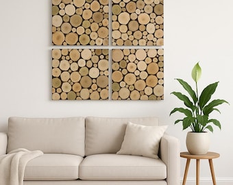 Picture, wooden picture, multi-part picture, picture made from branch slices, wooden wall decoration, wooden slices, branch slice decoration, wooden artwork
