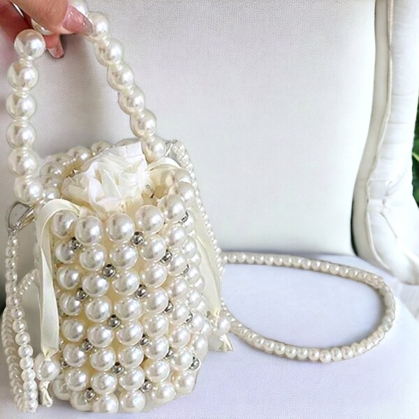 Pearl Beaded Bag, Handmade Pearl Bag, Wedding Pearl Bag, Pearl Evening Bag, Luxury Pearl Bag, White Pearl Bag, Evening Bag, Pearl Clutch Bag