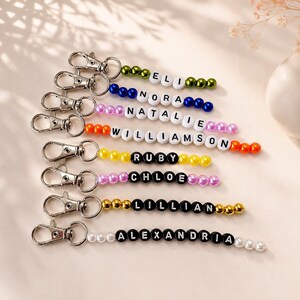 Custom Beaded Name Keychain, Personalized Name Keychain, Custom Backpack Tag, School Name Label, Tumbler Charm, Lunchbox Tag, Name Gift