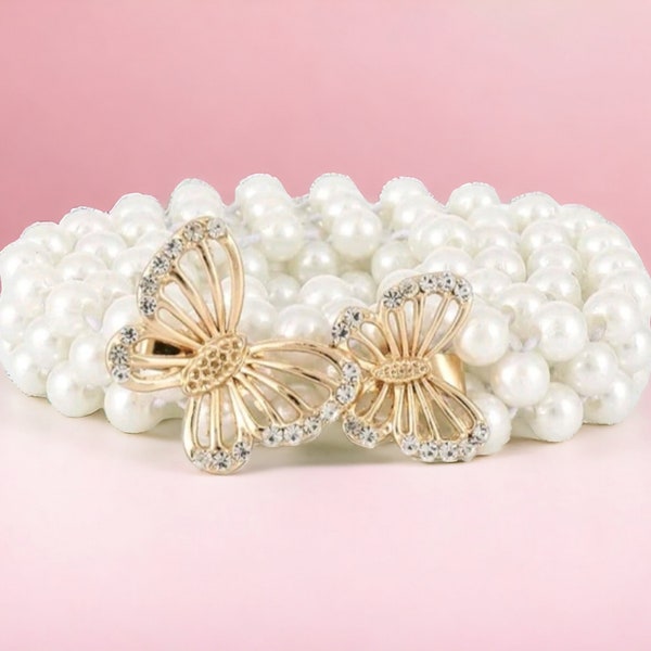 Elegant White Pearl Butterflys Belt, Classic Wedding and Evening Accessory, Individual belt, White Pearl Beaded belt, Gift for Her