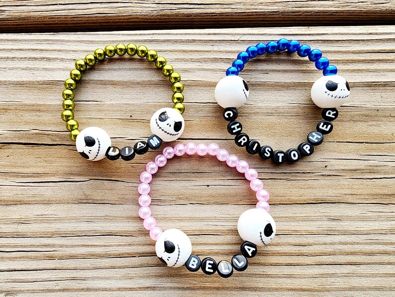 Name Bracelet for Halloween, Personalized Halloween Skull, Halloween