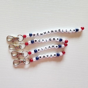 Custom American style Beaded Name Keychain,Personalized Name Keychain,Custom BackpackTag,Independence Day,Name Gift,Custom USA flag Keychain