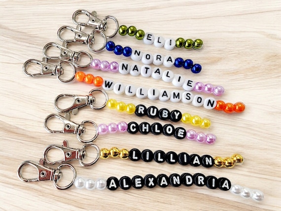 Custom Beaded Name Keychain, Personalized Name Keychain, Custom Backpack Tag, School Name Label, Tumbler Charm, Lunchbox Tag, Name Gift