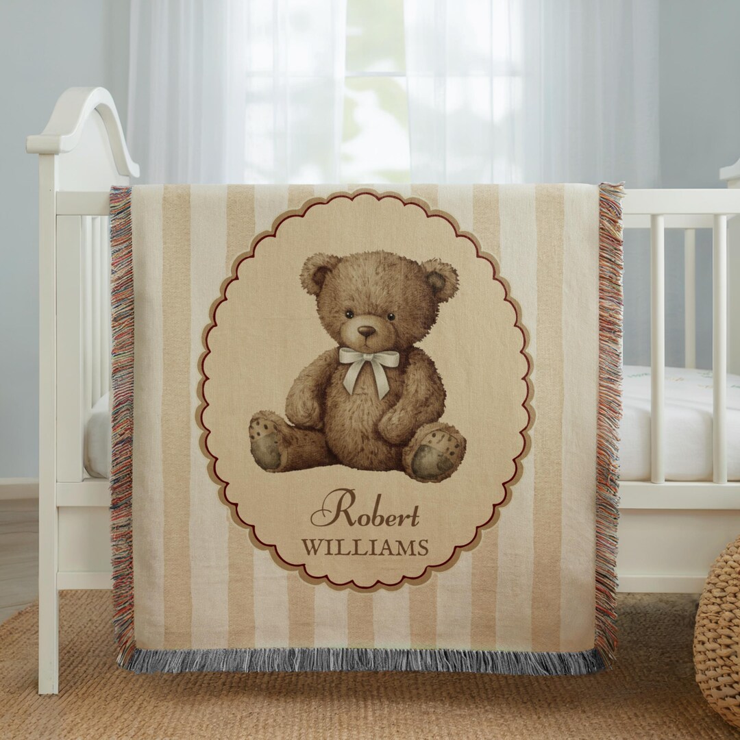 Personalized Woven Teddy Bear Baby Blanket, Newborn Gift - Etsy