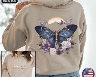 Moth & Moon Sweatshirt: Celestial Boho Witchy Top
