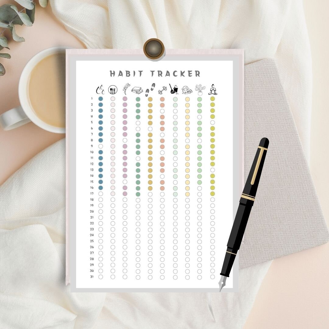 Habit Tracker A5 Journal Page Printable Tracker Monthly Tracker Fitness ...
