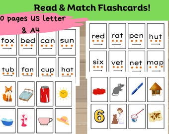 CVC Word Matching Game: Phonics Flashcards, Learning to Read (Printable)