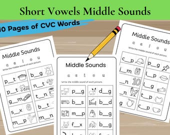 Middle Sounds Phonics Worksheet: CVC Words, Early Reading (Printable)