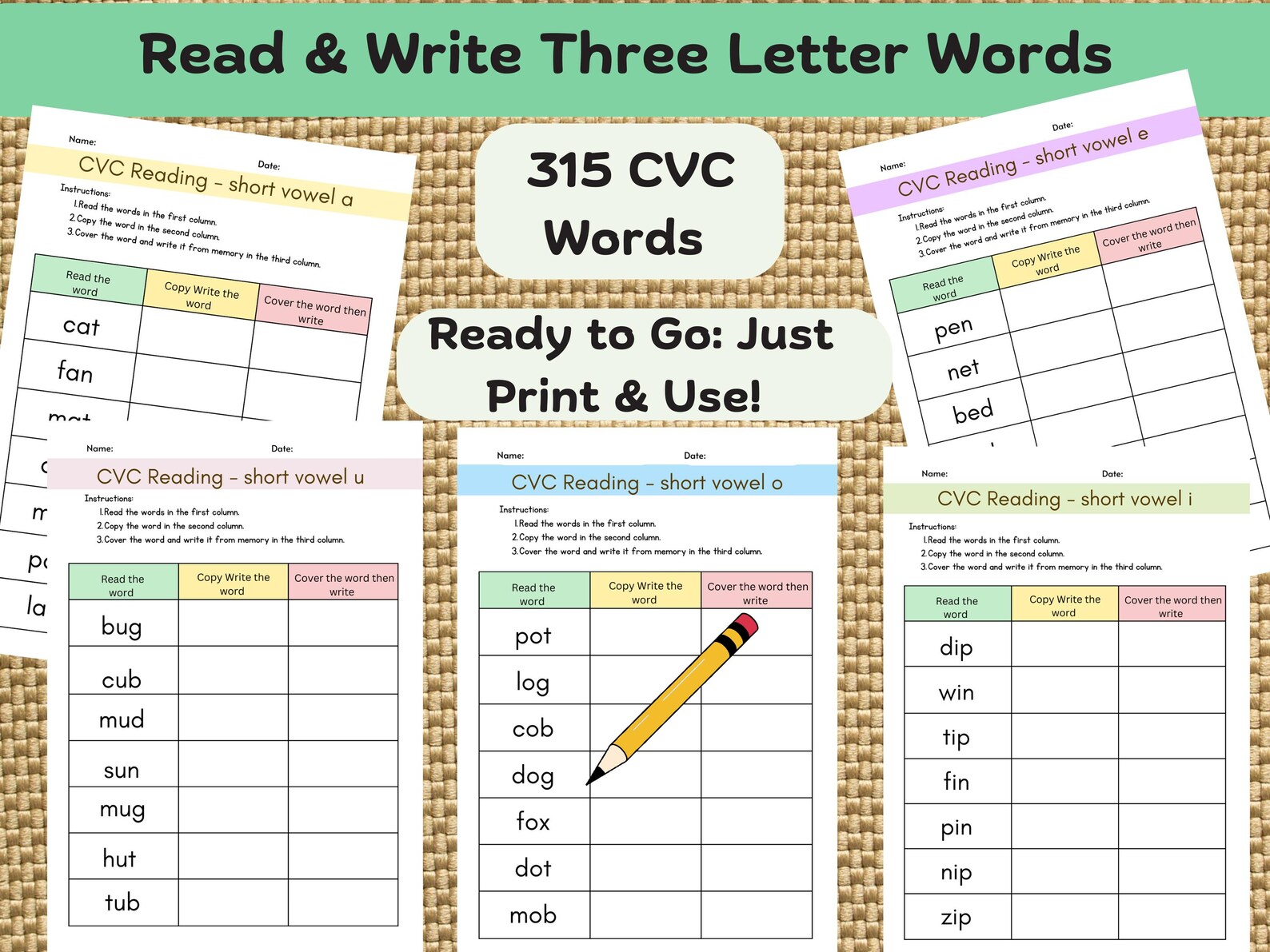 Phonics 3 Letter Word Cards, Phonics Mat, Phonics Notebook, Phonics ...