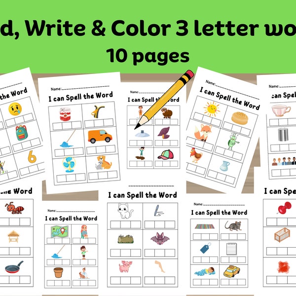 Phonics, Reading and Writing CVC Words Printable, Learn to Read, Kindergarten , Spellings, Montessori, Vowel, Three Letter words!