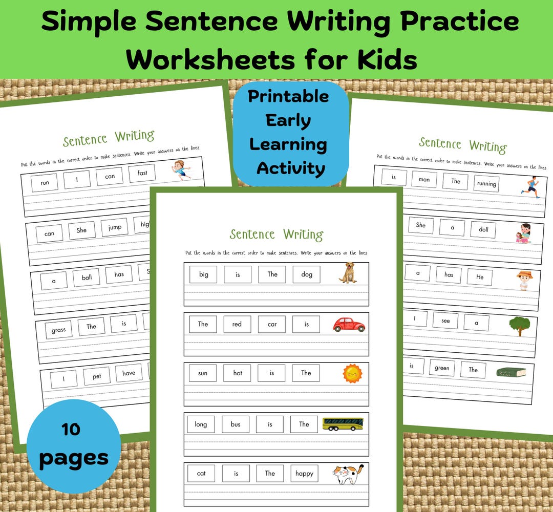 Kids Sentence Building Sheets, Sentence Writing Practice Early Literacy ...