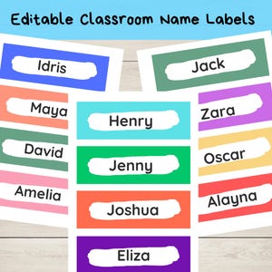 Editable Classroom Name Labels | Printable Student Desk Tags | Custom Teacher Labels for Back to School | Colorful Name Plates,
