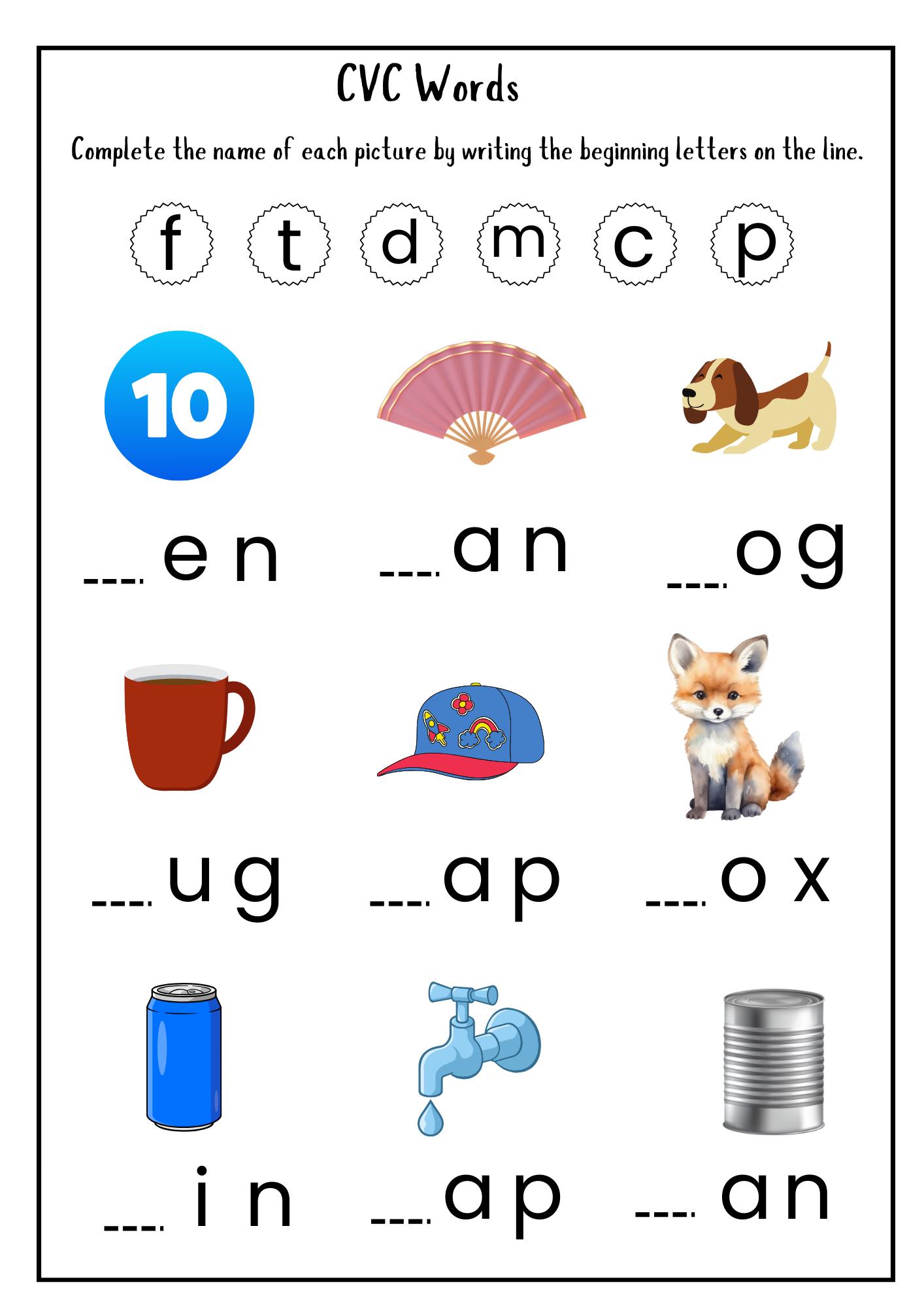 Cvc Words Beginning Sound Worksheets Phonics Practice Printable Etsy