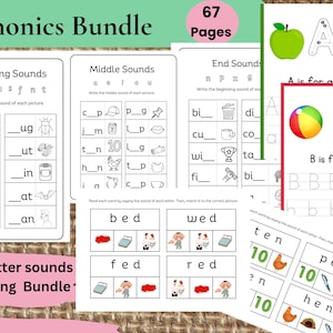Phonics Worksheets Bundle: Early Reading, Letter Sounds (Printable)