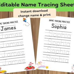 Bearbeitbare Übungsblätter für das Schreiben von Namen: Vorschulbuchstaben (Digitaler Download)