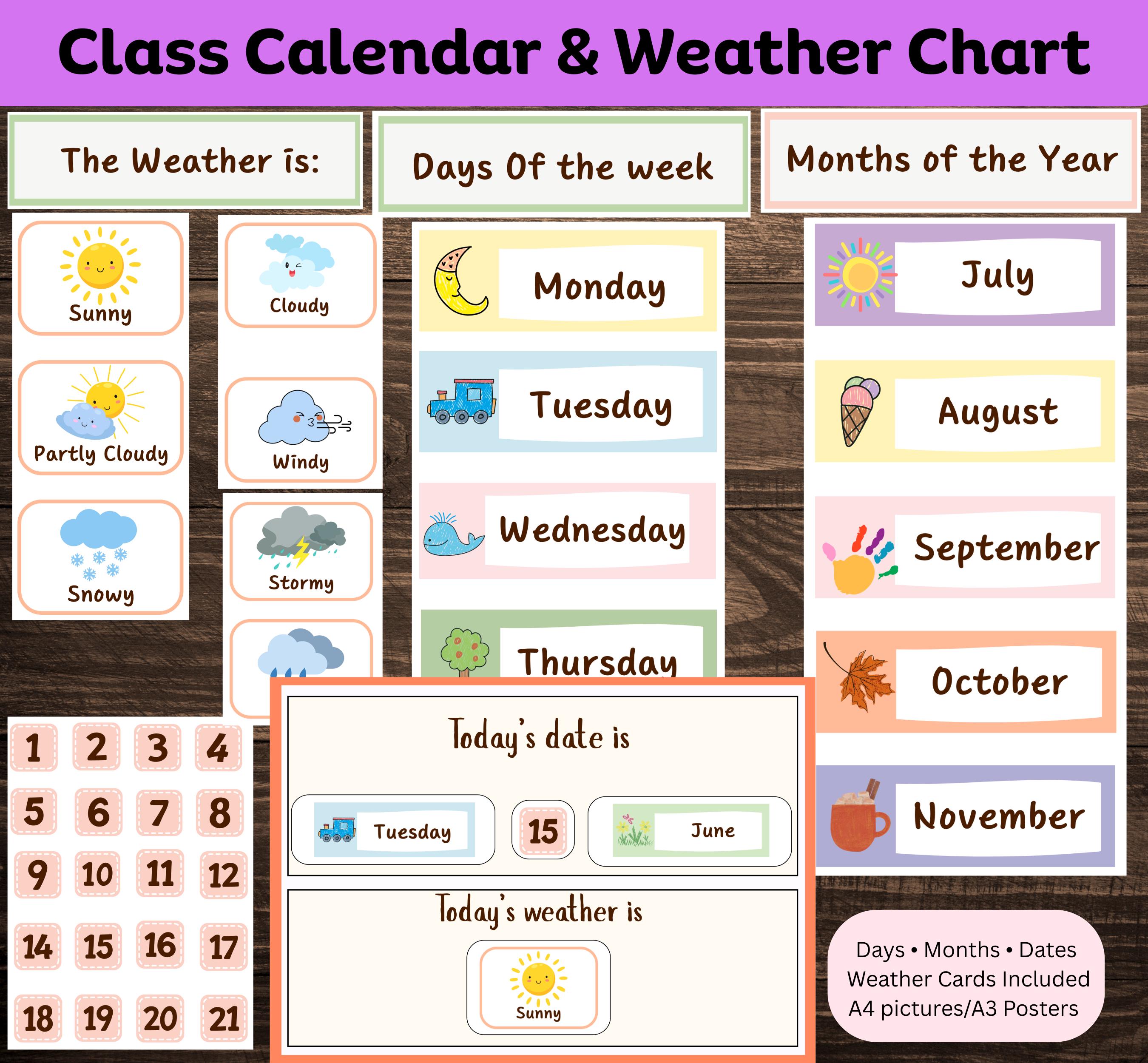 Classroom Calendar and Weather Chart: Homeschool Learning Resources ...
