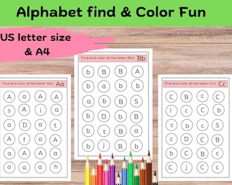 Uppercase Alphabet Lowercase Alphabet Find and Colour Kindergarten Activities Homeschool Resources Fun Kids Activities Educational Printable
