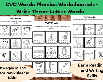 CVC Words Phonics Worksheets: Three-Letter Word Practice (Printable)
