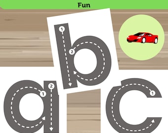 Alphabet Road Tracing Worksheets: Car-Themed Letter Formation (PDF Download)
