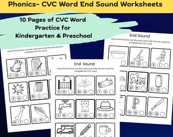 CVC Word End Sound Phonics Worksheets: Kindergarten Reading Practice (Printable PDF)