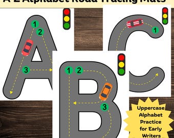 Alphabet Road Tracing Worksheets: A-Z Uppercase Car Theme (Digital Download)