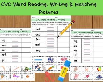 Phonics CVC Words Sheets, Reading and Writing Practice, Kindergarten Phonics Phonics Learning Printable, Phonics Kids Educational Worksheets