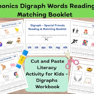 Phonics Digraph Workbook: Cut & Paste Activity (PDF Pattern)