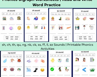 Phonics Digraph Worksheets: Reading and Writing Practice (PDF)