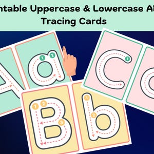 Hojas grandes de práctica de trazado del alfabeto para niños / Práctica diaria de formación de letras / Tarjetas imprimibles de trazado del alfabeto en mayúsculas y minúsculas
