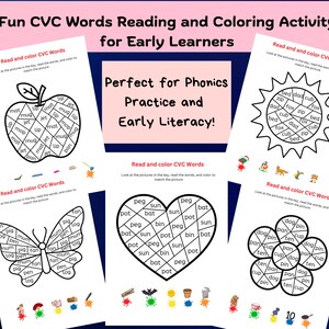 CVC Words Reading and Coloring Activity Sheets: Phonics Practice (Printable)