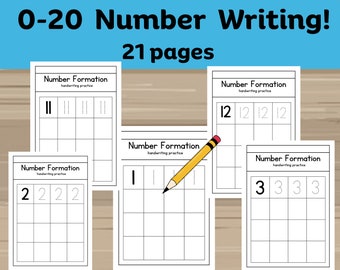 Preschool Numbers Tracing Worksheet, Handwriting Practice, Numbers 0 to 20 Large Trace pages, Homeschool Workbook, Pre-School Printable