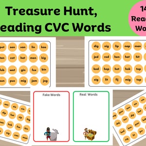 CVC Palabras Búsqueda del tesoro Fonética Lectura Palabras de tres letras Juegos de fonética, Actividades de fonética Alfabeto de jardín de infantes Juego para niños Preescolar