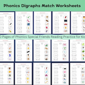 Phonics Digraphs Match: Reading Worksheets for Kids (PDF)
