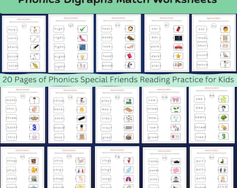 Phonics Digraphs Match: Reading Worksheets for Kids (PDF)