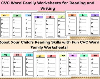 Phonics CVC Word Family Worksheets: Reading Practice (Printable)