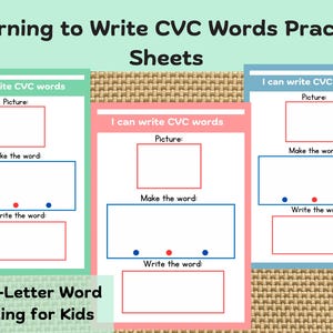 Actividad de escritura de palabras CVC de fonética: herramienta de aprendizaje de alfabetización temprana para niños: recurso para el aula imprimible: hoja de trabajo con imágenes y palabras CVC