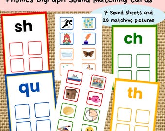 フォニックス二重音字マッチングカード：幼児向け識字リソース（印刷可能）