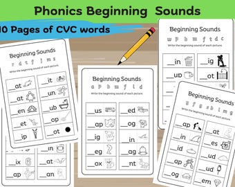 Phonics Beginning Sounds Worksheet: CVC Words, Alphabet Tracing (PDF)