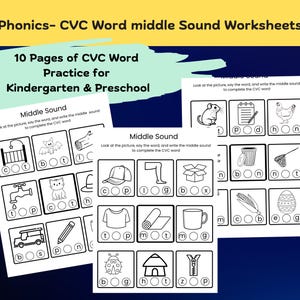 Phonics CVC Words Worksheets: Middle Sounds Activity (Printable)