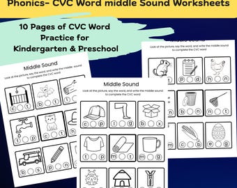Phonics CVC Words Worksheets: Middle Sounds Activity (Printable)