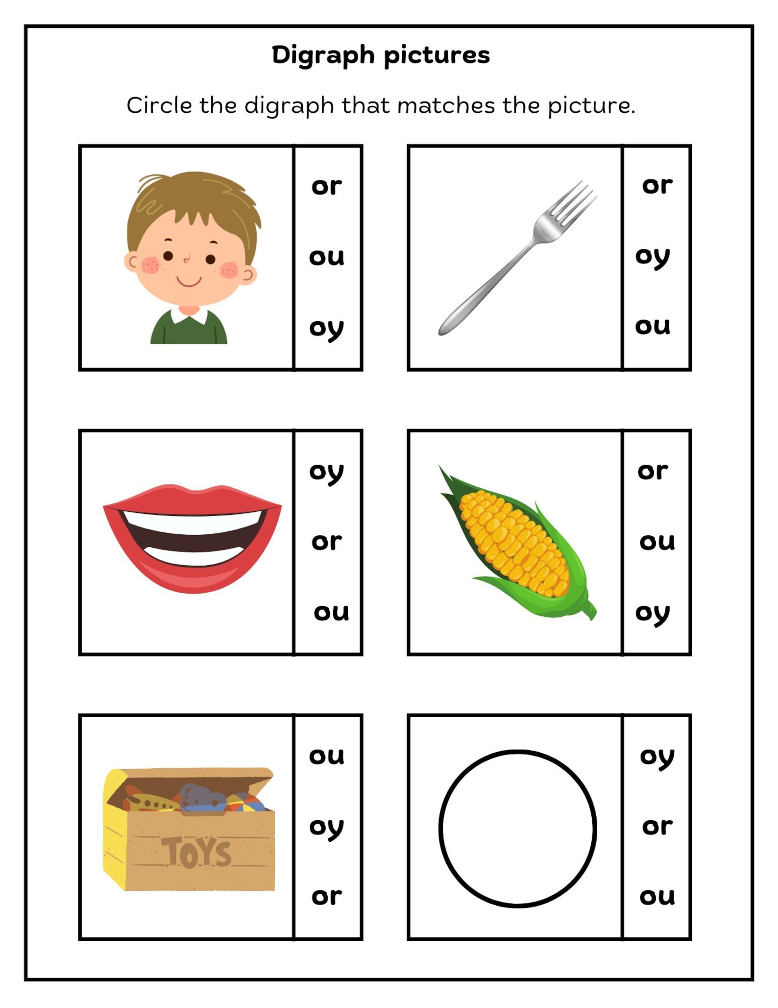 Phonics Digraph Worksheets for Kids | Match Sounds to Pictures| Early ...