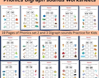 フォニックス二重音字ワークシート：セット2＆3 リテラシー練習（PDF）