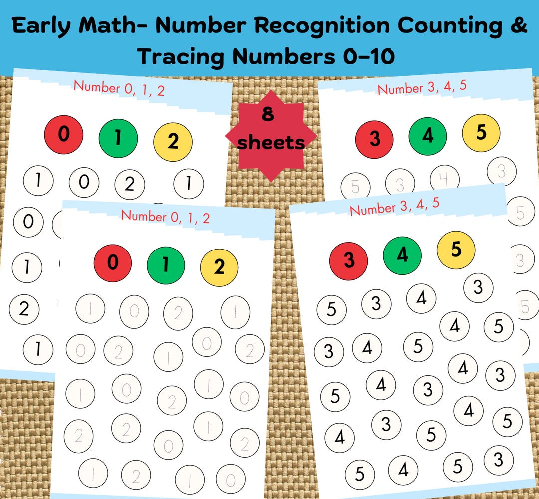 Early Math Counting Number Recognition Worksheets: Early Math, Counting & Tracing (PDF) - Etsy