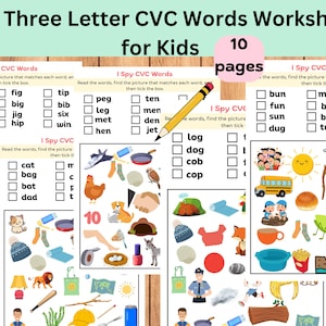 I Spy CVC Words Worksheets: Kids Reading Printable (Digital Download)