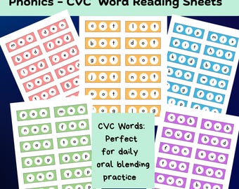 Hojas de lectura de palabras CVC: Hojas de trabajo de fonética (Descarga digital)