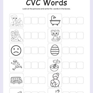 CVC Words Picture Worksheets: Kindergarten Phonics, Early Writing (PDF ...