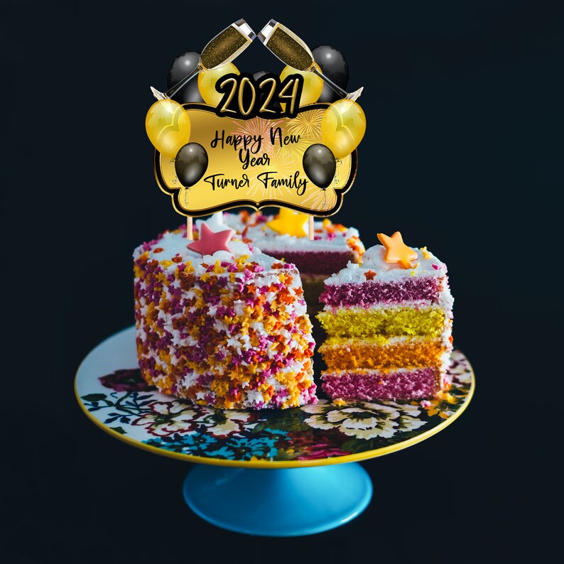 Happy New Year 2024 Cake Topper for Parties Digital Cake Etsy